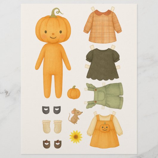 Autumn Pumpkin Girl Watercolor Paper Doll Flyer (Vorne)