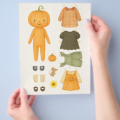 Autumn Pumpkin Girl Watercolor Paper Doll Flyer (Hand)