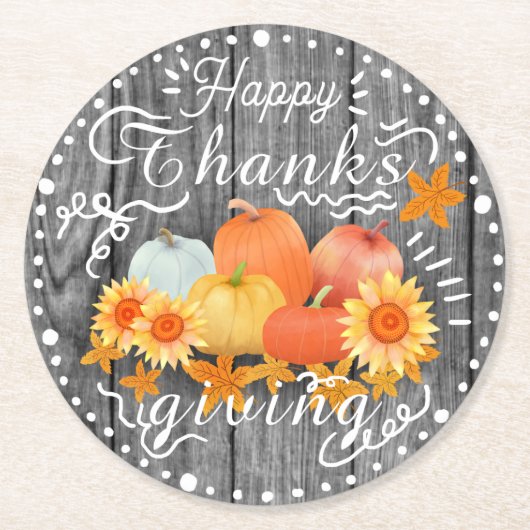 Autumn Pumpkin Gray Pine Runder Pappuntersetzer (Vorderseite)