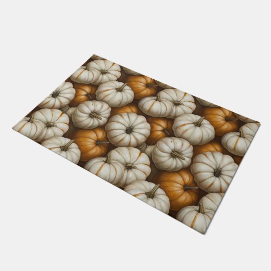 Autumn Pumpkin Harvest Pattern | Rustikaler Fall Fußmatte (Schrägansicht)