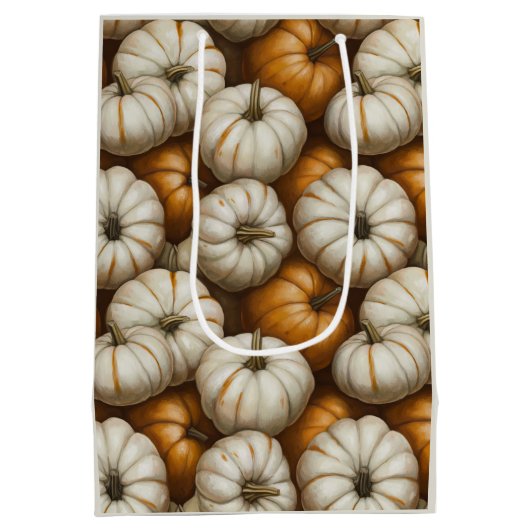 Autumn Pumpkin Harvest Pattern | Rustikaler Fall Mittlere Geschenktüte (Rückseite)