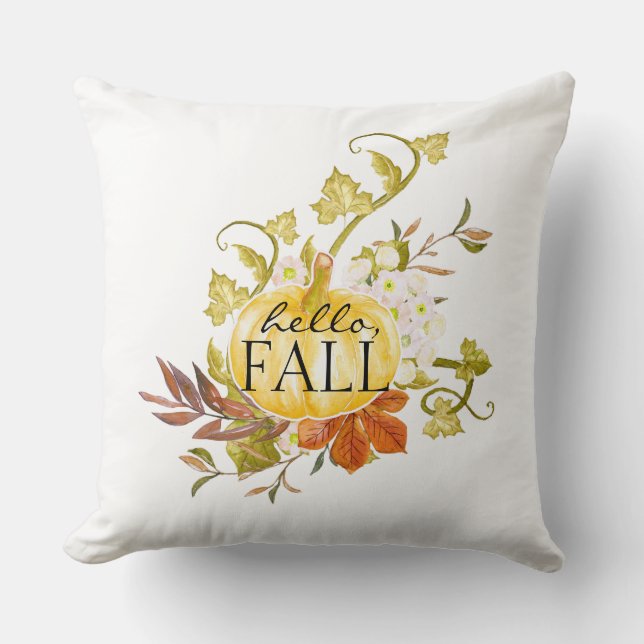 Autumn Pumpkin Hello Fall Throw Pillow Kissen (Vorderseite)