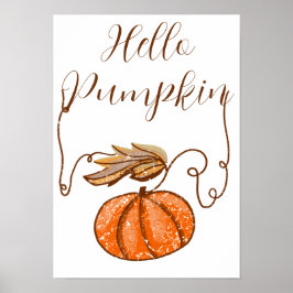 Autumn Pumpkin Hello October Poster
