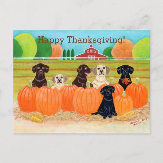 Autumn Pumpkin Labradors Painting Feiertagspostkarte (Vorderseite)