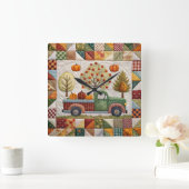 Autumn Pumpkin Lieferwagen Truck Wall Clock Quadratische Wanduhr (Zuhause)