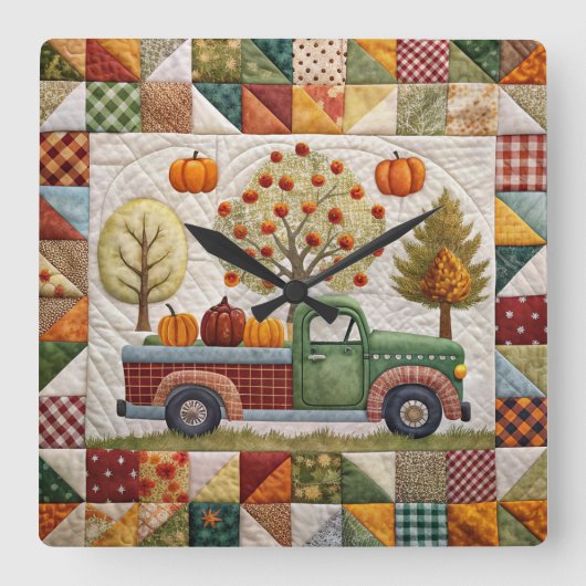 Autumn Pumpkin Lieferwagen Truck Wall Clock Quadratische Wanduhr (Vorderseite)