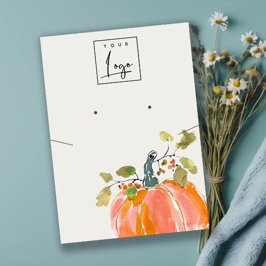 Autumn Pumpkin Logo Earring Necklace Display Visitenkarte