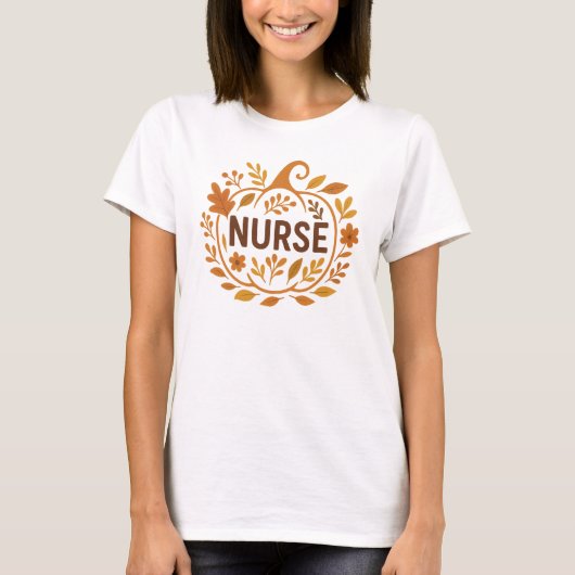 Autumn Pumpkin Nurse Design T-Shirt (Vorderseite)
