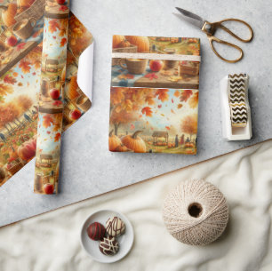 Autumn Pumpkin Patch Orange Blätter Geschenkpapier