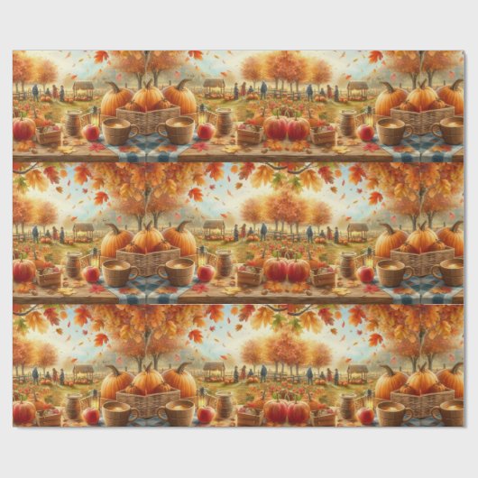 Autumn Pumpkin Patch Orange Blätter Geschenkpapier (Flach)