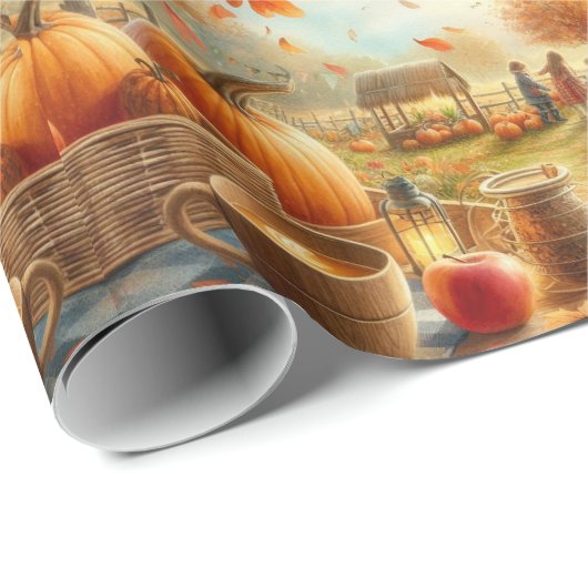 Autumn Pumpkin Patch Orange Blätter Geschenkpapier (Rolleneckpunkt)