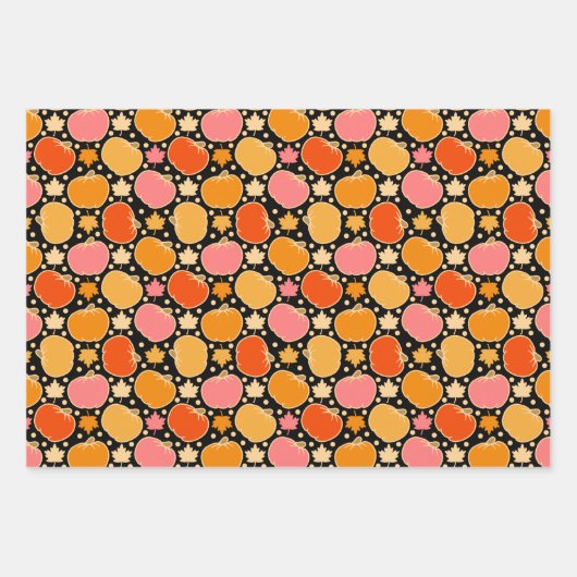 Autumn Pumpkin Pattern Black Geschenkpapier Set (Vorderseite)
