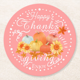 Autumn Pumpkin Peach Runder Pappuntersetzer