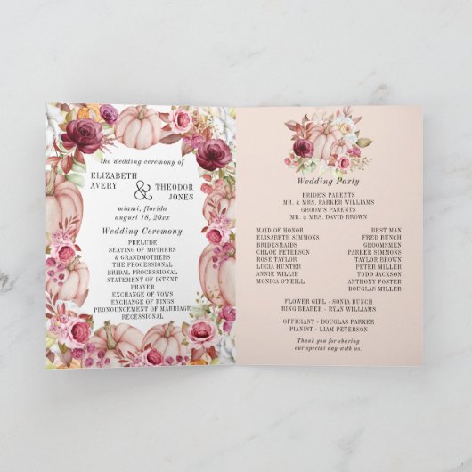 Autumn Pumpkin Pink Burgundy Wedding Program Programm (Innenseite)