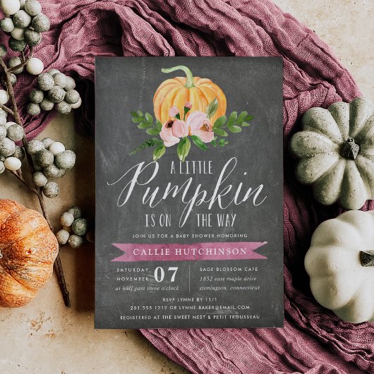 Autumn Pumpkin Pink Floral Baby Dusche Einladung
