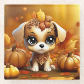 Autumn Pumpkin Puppy Glasuntersetzer (Vorderseite)