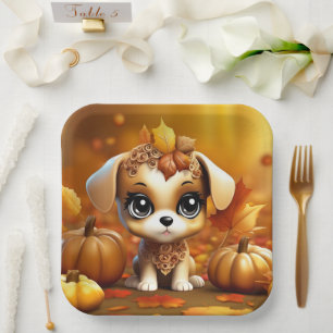 Autumn Pumpkin Puppy Pappteller
