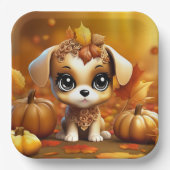 Autumn Pumpkin Puppy Pappteller (Vorderseite)
