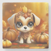 Autumn Pumpkin Puppy Steinuntersetzer (Vorderseite)