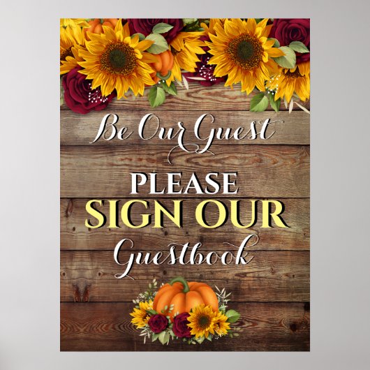 Autumn Pumpkin Rustic Wedbook Sign Poster (Vorne)