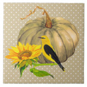 Autumn Pumpkin Sonnenblume und Finch Fliese (Vorderseite)