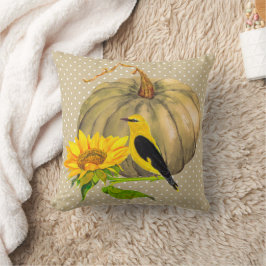 Autumn Pumpkin Sonnenblume und Finch Kissen
