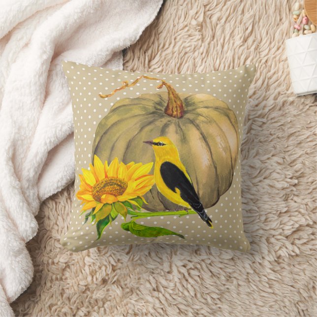 Autumn Pumpkin Sonnenblume und Finch Kissen (Decke)