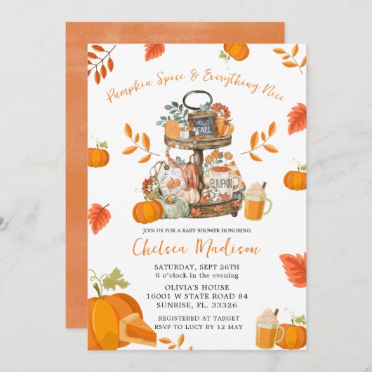 Autumn Pumpkin Spice Fall Baby Showdusche Einladung (Vorne/Hinten)