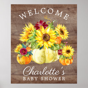 Autumn Pumpkin Sunflower Baby Dusche Begrüßungszei Poster