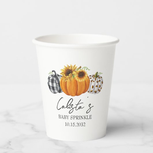 Autumn Pumpkin & Sunflower Baby Sprinkle Pappbecher (Vorderseite)