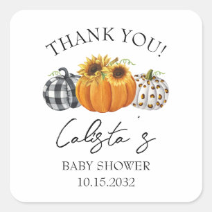Autumn Pumpkin & Sunflower Babydusche Vielen Dank Quadratischer Aufkleber