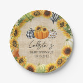 Autumn Pumpkin Sunflower Burlap Baby Sprinkle Pappteller (Vorderseite)