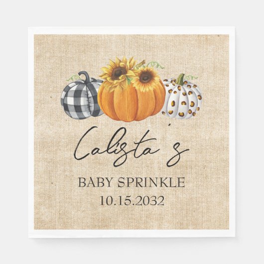 Autumn Pumpkin Sunflower Burlap Baby Sprinkle Serviette (Vorderseite)