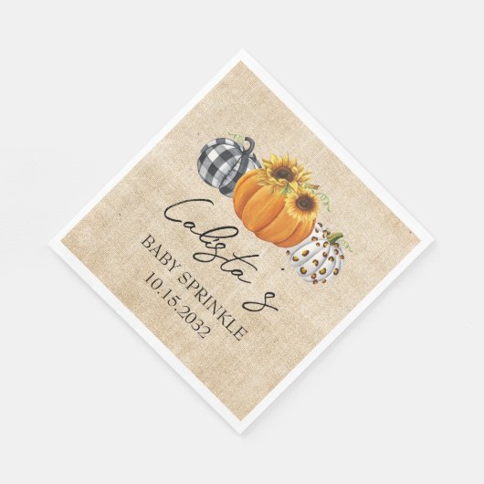 Autumn Pumpkin Sunflower Burlap Baby Sprinkle Serviette (Ecke)