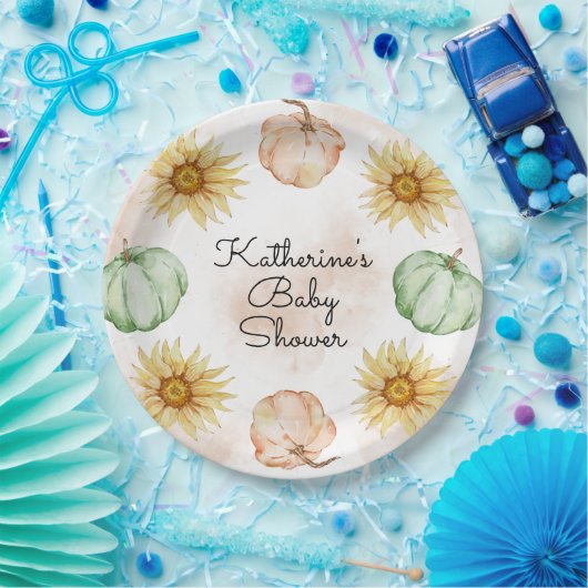 Autumn Pumpkin Sunflowers Baby Dusche Pappteller (Party)