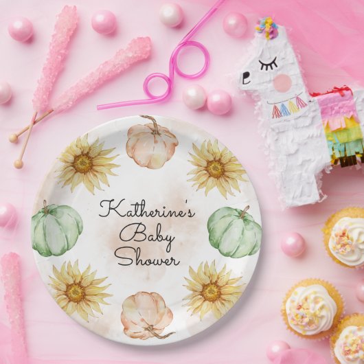 Autumn Pumpkin Sunflowers Baby Dusche Pappteller (Party)