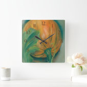 Autumn Pumpkin und Leaf Pastel Quadratische Wanduhr (Zuhause)