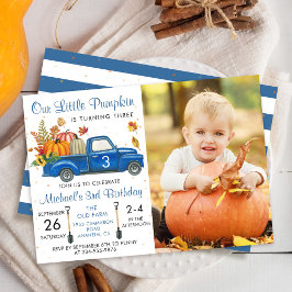 Autumn Pumpkin Verlasse Blue Truck Birthday Foto Einladung