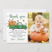 Autumn Pumpkin Verlasse Green Truck Birthday Foto Dankeskarte (Vorderseite)