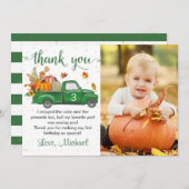 Autumn Pumpkin Verlasse Green Truck Birthday Foto Dankeskarte (Vorne/Hinten)