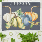 Autumn Pumpkin Watercolor Navy Blue Geschirrtuch (Gefaltet)