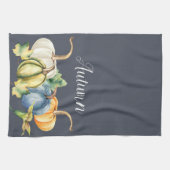 Autumn Pumpkin Watercolor Navy Blue Geschirrtuch (Horizontal)