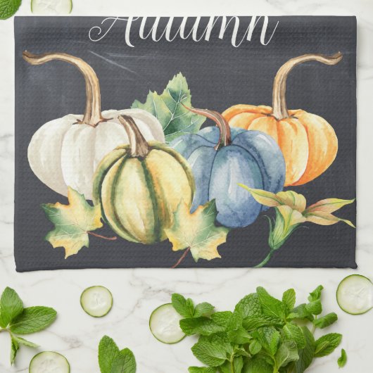 Autumn Pumpkin Watercolor Rustikale Chalkboard Geschirrtuch (Gefaltet)