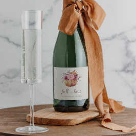 Autumn Pumpkin & Wildblumen "Fall in Liebe" Schaumweinetikett