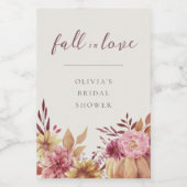 Autumn Pumpkin & Wildblumen "Fall in Liebe" Weinetikett (Einzelnes Label)