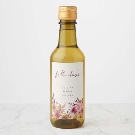 Autumn Pumpkin & Wildblumen "Fall in Liebe" Weinetikett (Vorderseite)