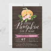 Autumn Pumpkin Wood & Pink Floral Baby Dusche Einladung (Vorderseite)