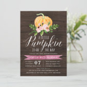 Autumn Pumpkin Wood & Pink Floral Baby Dusche Einladung (Stehend Vorderseite)