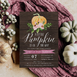 Autumn Pumpkin Wood & Pink Floral Baby Dusche Einladung