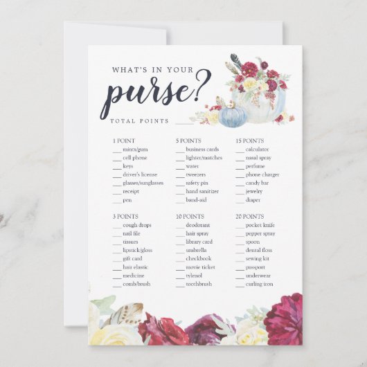 Autumn Pumpkin Zwei-Side-Brautparty-Game-Karte Einladung (Vorderseite)